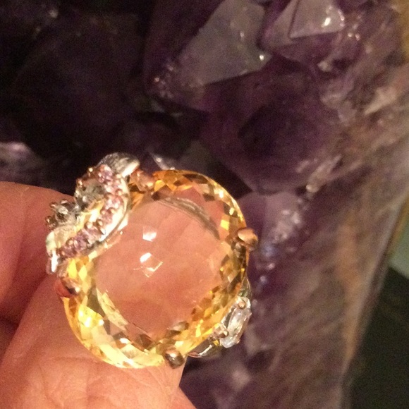 Awe Inspiring 27 CTW Genuine Citrine, Aquamarine & Pink Topaz Ring - Picture 7 of 15